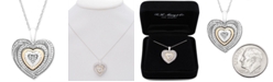 Macy's Diamond Accent Two-Tone Heart Pendant Necklace in Sterling Silver and 10k Gold